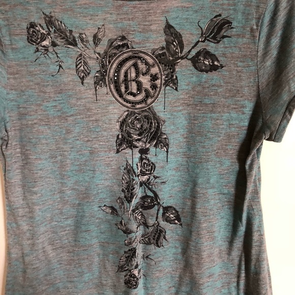 Crash n Burn Teal/Grey Skull V-Neck T-Shirt - Picture 4 of 7